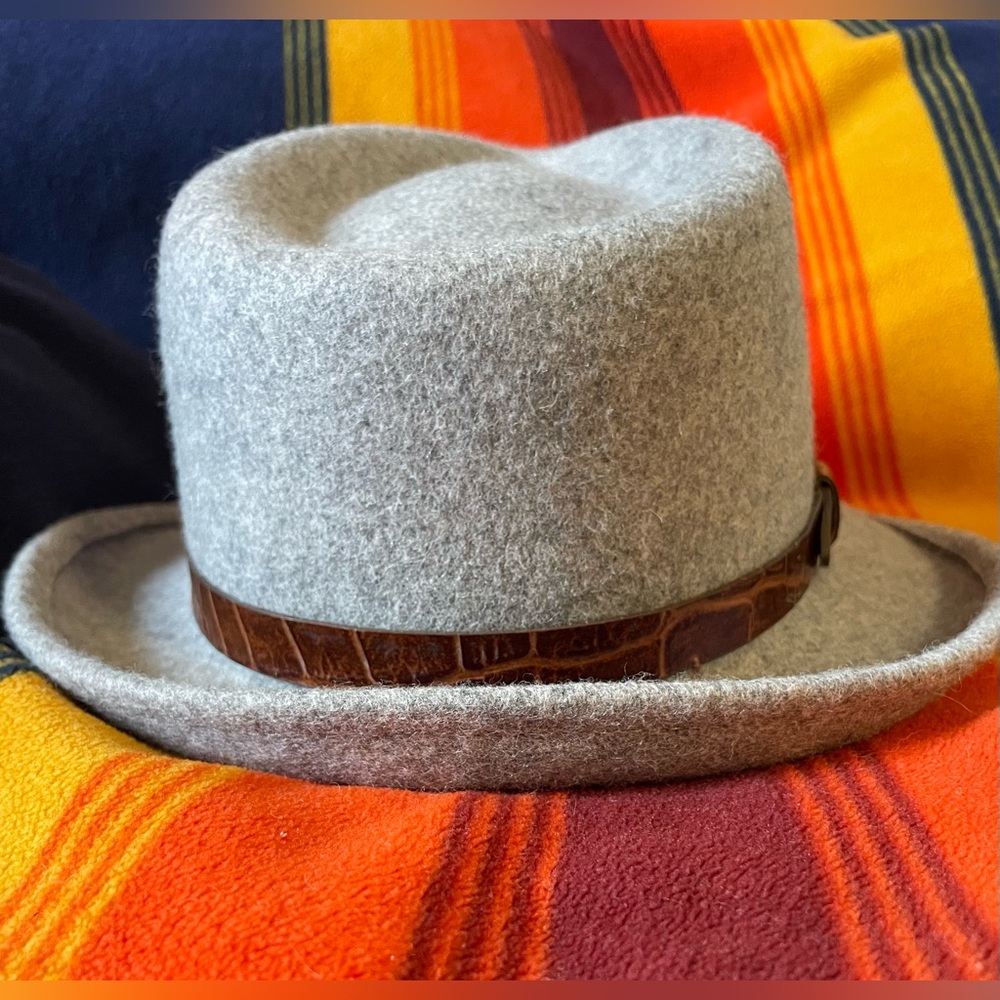 ERIC JAVITS Wool Classic Fedora Hat in Grey Mix Neutral Leather Band One Size - Picture 9 of 16